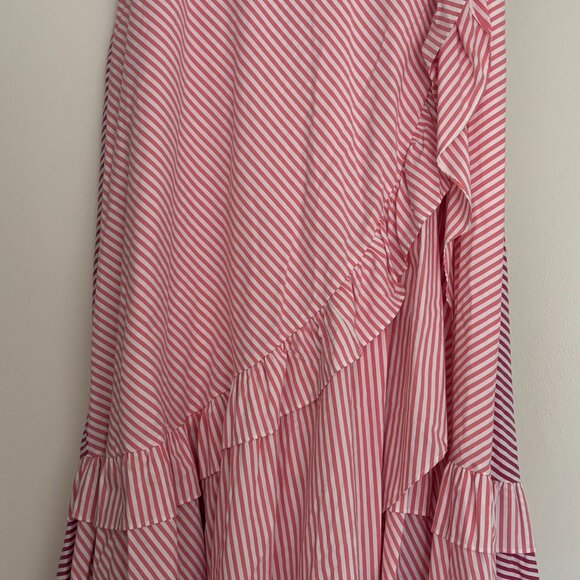 Anthropologie Maeve Pink White Striped Penny Ruffle Midi Skirt (size Large) - Picture 2 of 6